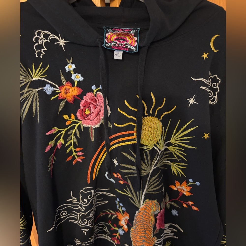 Johnny Was Keone Hooded Hoodie Sweatshirt Tunic Embroidered Tiger Medium 🐅 ☀️ - Picture 4 of 9